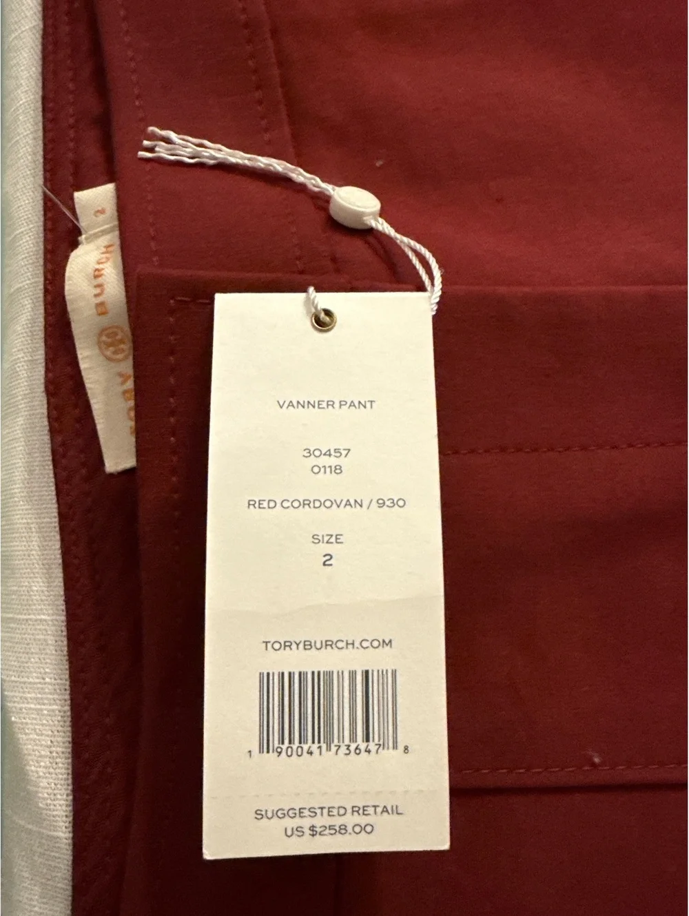 Tory Burch Vanner Pant Red Cordovan Size 2